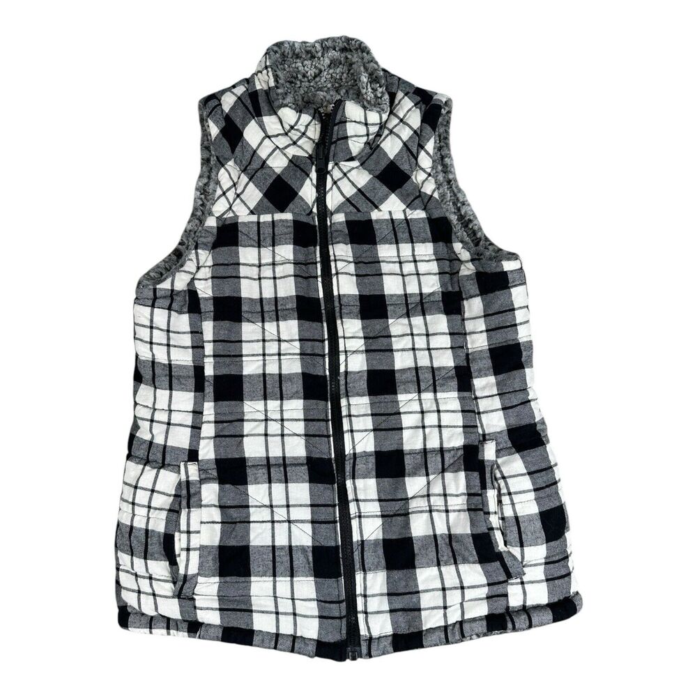 Maurices Womens Black White Black Reversible Fullzip Vest Size SMALL
